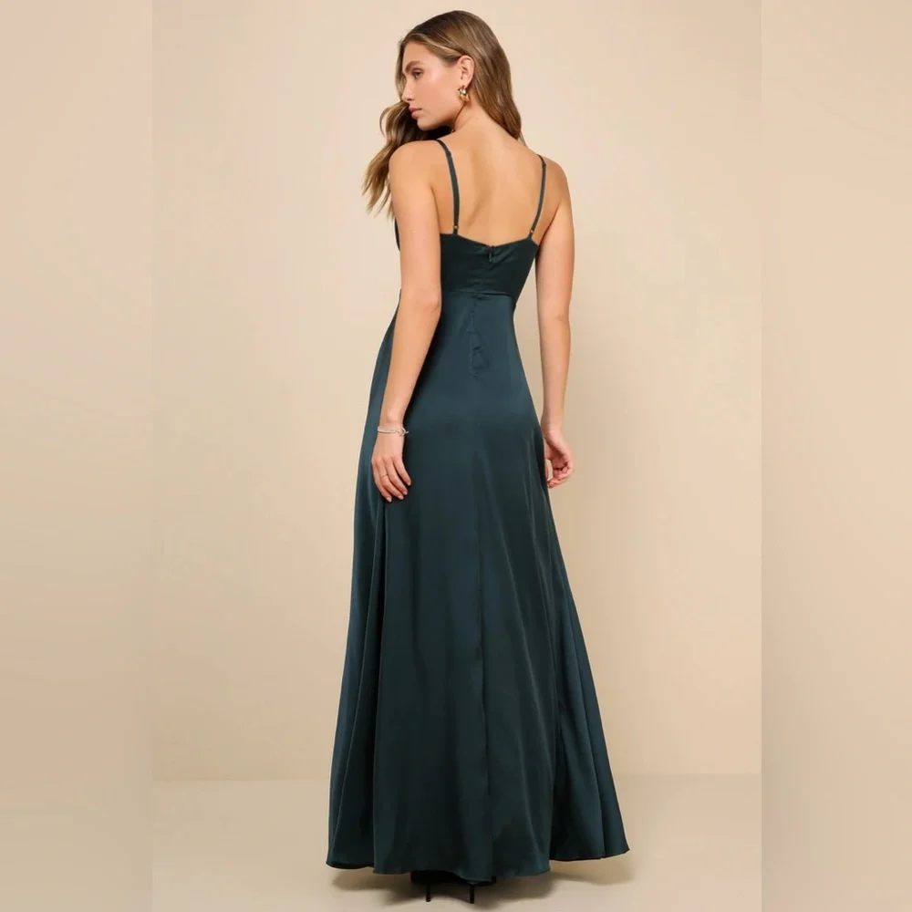 Lulus Ode To Love Emerald Green Satin Maxi Dress NWT Medium - Picture 2 of 4